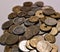 Pile of peseta coins with white background