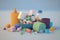 Pile of Plastic: close-up of massive pile of plastic waste, including discarded toys, food containers, and other non