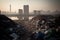 A Pile Of Plastic Trash Against The Backdrop Of A Big City. Generative AI