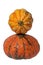 Pile of pumpkins. Close-up of a stack decorative colorful pumpkins isolated on a white background. Space for design. Macro