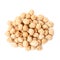 Pile of raw chickpeas on white background, top view. Vegetable planting