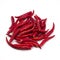 A pile of Red Serrano Chile Peppers without stalk chili pole on white background. spot focus