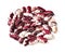 Pile of red speckled kidney beans closeup on white