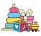 pile rings and block with train baby toys icons