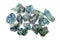 A pile of rough uncut light blue green sapphires