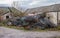 Pile of rusty metal fences piled up as agricultural farm waste