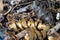 Pile of scrap metal closeup. Landfill of rusty scrap metal, case, wire. Metal texture