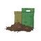 Pile of soil with earthworms and fertilizer packages. Illustration for organic fertilizer, compost, agriculture. Colored flat icon