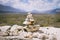 Pile stacked of zen stones or rocks with beautiful mountain