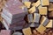 A pile of stone paving slabs for paving the pedestrian sidewalk