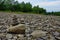 Pile of stones on the river bank