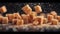 A pile of sugar cubes sitting falling on a table