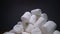 Pile of sweet and soft marshmallow. Yummy white sweets on dark background, fast food