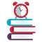 pile textbooks with alarm clock icons