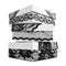 Pile of three stylish white gift boxes, decorated with exquisite black lace ribbon