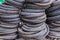 Pile of used mountain bike tires