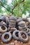 Pile used tires for recycling