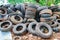 Pile used tires for recycling