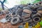 Pile used tires for recycling
