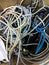Pile of uset internet cables in a box