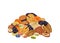 Pile of various dried fruits and nuts isolated on white background. Vector illustration of healthy organic food