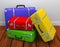 Pile of vintage suitcases travel concept luggages tourism