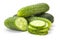 Pile of whole and sliced cucumbers (Cucumis sativus)