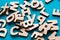 Pile of wooden english letters background