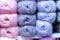 Pile of wool rolls  in haberdashery