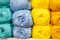 Pile of wool rolls  in haberdashery