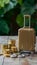 Piled gold coins next to luggage model, representing travel budgeting