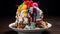 A piled-high ice cream sundae with a variety of toppings. AI Generative