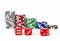Piled poker chips with dice