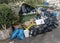 Piles of garbage on the sidewalk due to strike