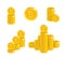 Piles gold bitcoins isolated cartoon set