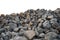 Piles of limestone rocks isolated on white background with clipping path.