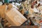 Piles of old cardboard boxes stored for recycling. Closeup