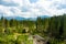 Piles of sawn logs in beautiful Low Tatras alpine landscape. Majestic pine trees of Tatra mountains near Zakopane, Poland