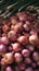 Piles of shallots Fresh produce showcased at a traditional market