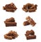 Piles of tasty rye croutons on white background, collage design