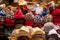 Piles of traditional hats on a market stall, Marrakech, morocco