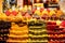 Piles of various colorful tasty candy sweets on bazaar for sale in iranian street market