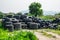 Piles of waste rubber tire