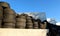 Piles of waste tires in the recycling center.