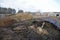 Piles of wood and wood chips which are used by the biggest in Ukraine boiler-house as biofuel. Slavutich, Ukraine