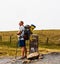 Pilgrim along the Camino de Santiago, French Pyrenees