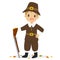 Pilgrim Boy Holding a Hunting Rifle Cartoon Vector