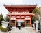 Pilgrim at the entrance to Gokurakuji, temple number 2 of Shikoku pilgrimage