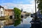 Pilgrim Fathers Church and historic houses along River Nieuwe Maas at Delfshaven