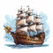 Pilgrim ship. Mayflower. Thanks giving day. Illustration. AI Generated